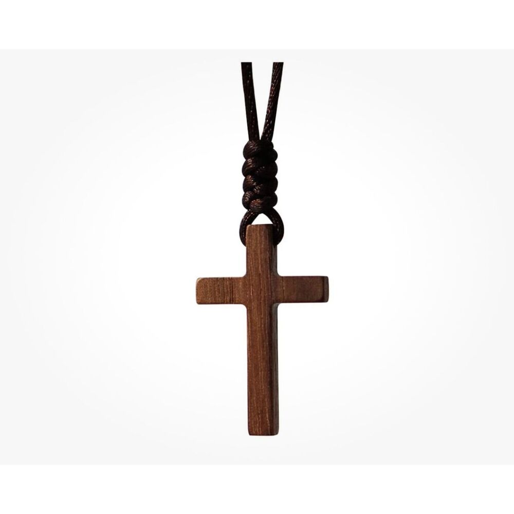 Natural Walnut Cross - Adjustable 1.5 inch 31 inch lanyard